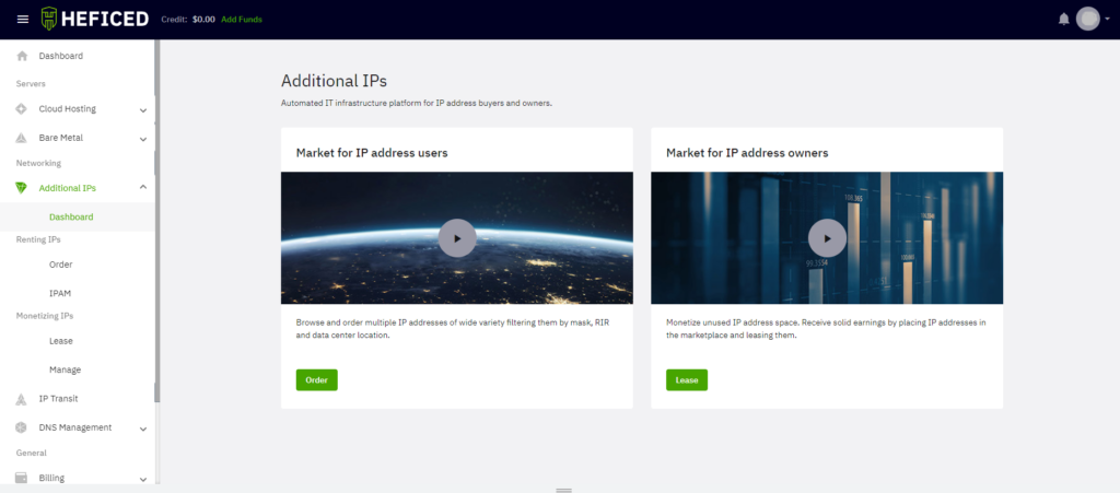 Learn how to access the Heficed Additional IPs section.