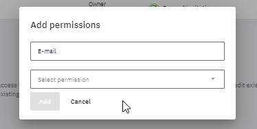Add permissions menu with E-mail and Select permissions boxes in Heficed's Terminal.