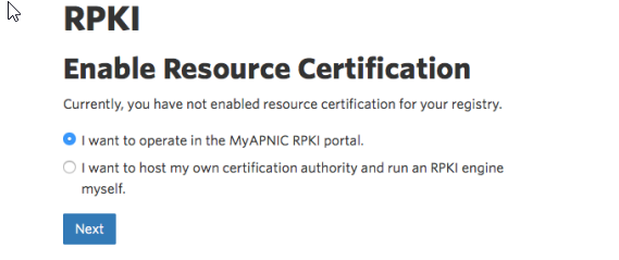 APNIC'S Enable Resource Certification form.