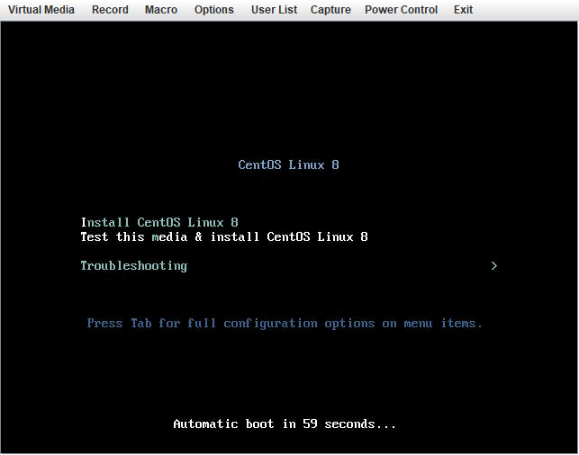 CentOS Linux 8 installation window.