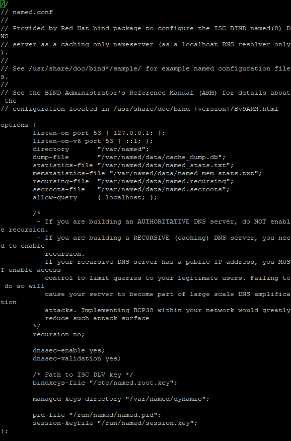 Named.conf file in CentOS server. Recursion disabling in DNS 