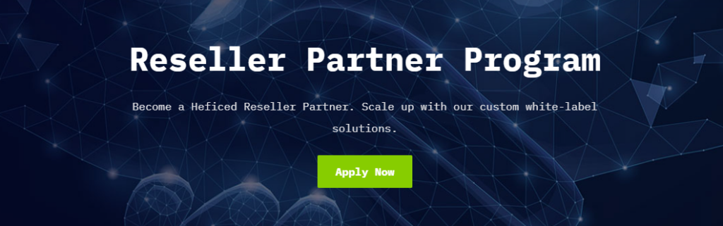 Heficed Reseller Partner Program online application button.