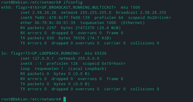 Debian ip config results