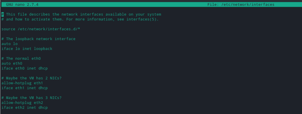 GNU nano file describes the network interfaces on your system