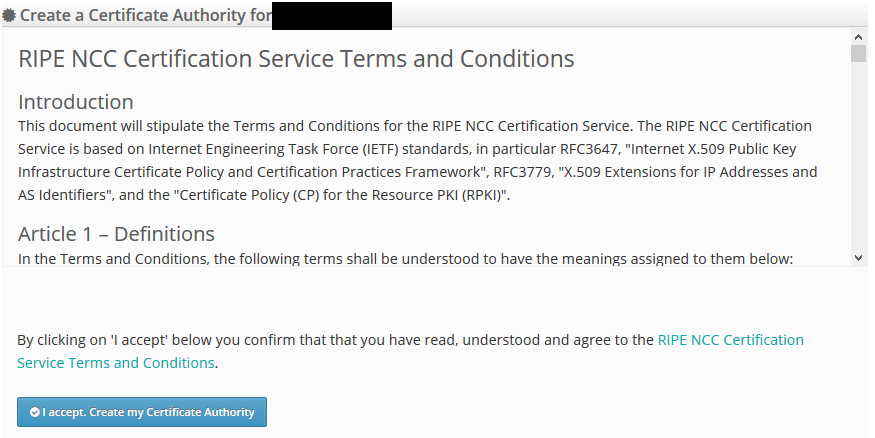 RIPE NCC certification service terms and conditions agreement. 