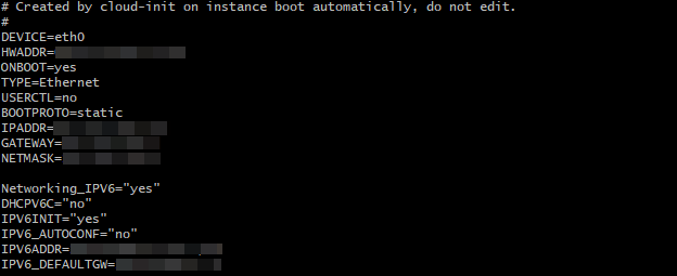 Server terminal displaying network interface file configuration.