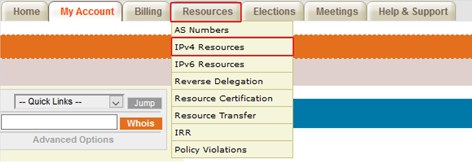 Select IPv4 Resources at AFRINIC dashboard