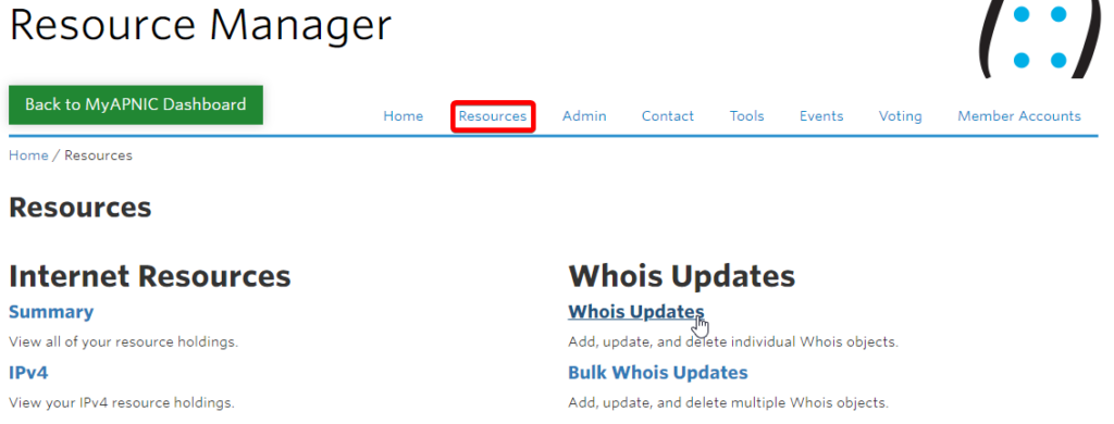 Whois Updates at APNIC Resource Manager
